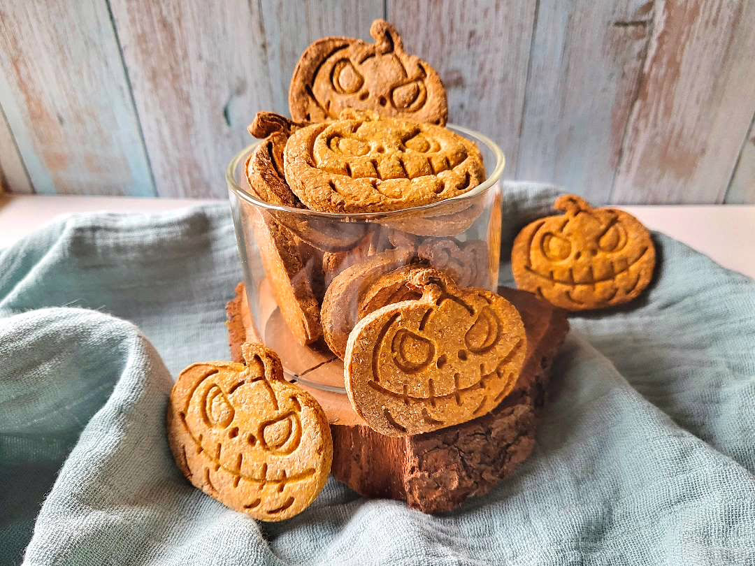 Hundekekse mit Kürbis in einem Glas