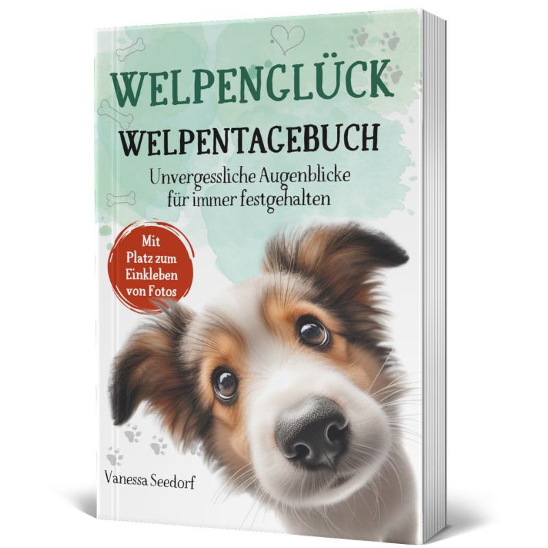Welpenglück-Mockup: „Welpenglück – Welpentagebuch für die ersten 12 Monate (Buchcover-Mockup)“